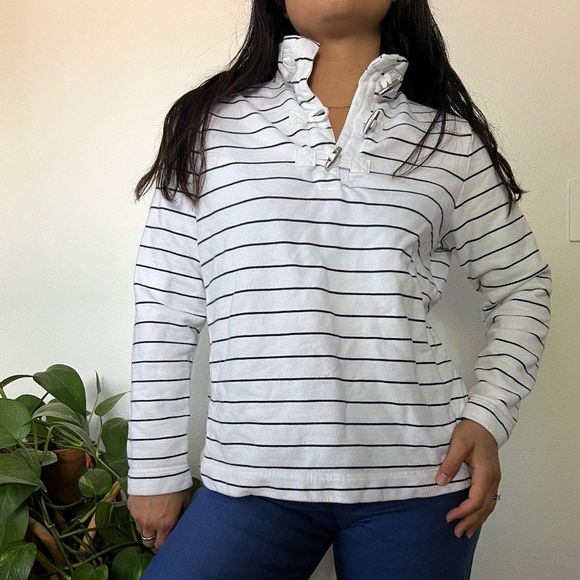 Vintage 90s yacht sweatshirt casual striped nautical style long sleeve Large - Picture 2 of 13